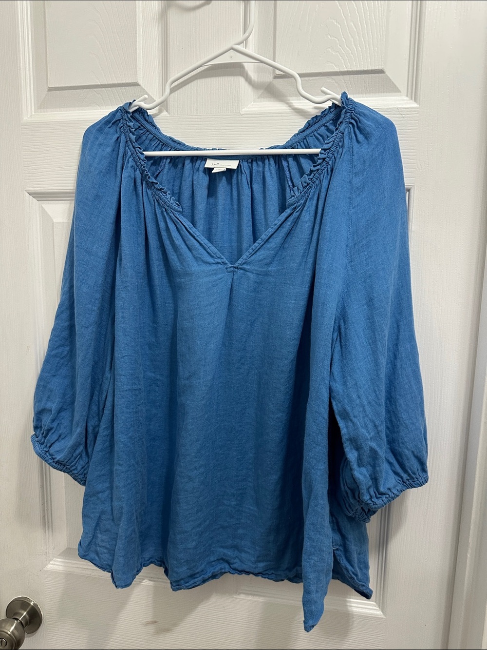 J. Jill Blue Linen Peasant Blouse - Women Tops